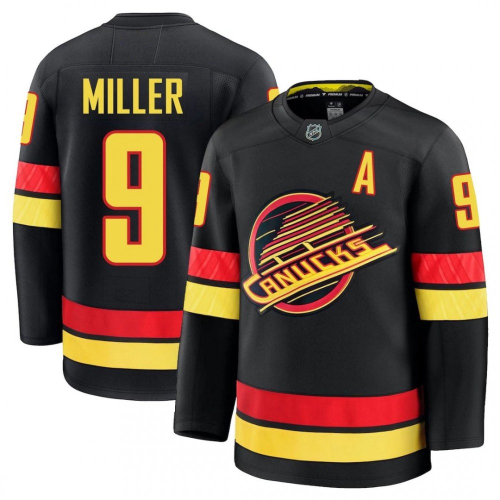 Vancouver Canucks JT Miller #9 Black Alternate Premium Jersey-Pro Kit Vault | Brand New 26/27 Sports Jerseys